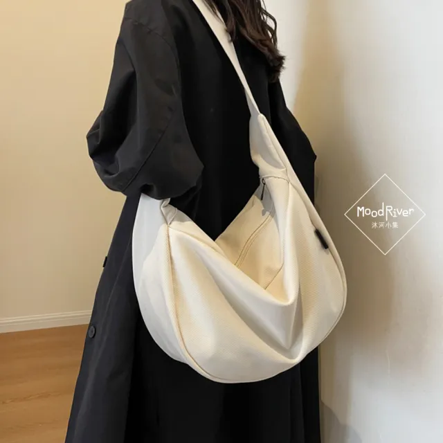 【MoodRiver】日式簡約 斜背包 文青感 帆布包 側背包 單肩包 側肩包 帆布袋 書包 女生包包 大包包