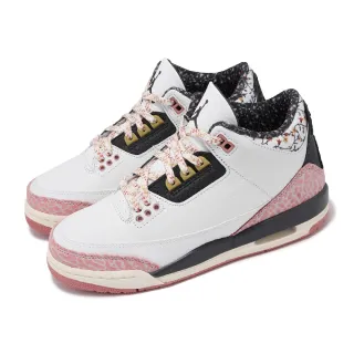 【NIKE 耐吉】休閒鞋 Air Jordan 3 Retro GS 大童 女鞋 白 粉 爆裂紋 AJ3 三代 氣墊(441140-100)
