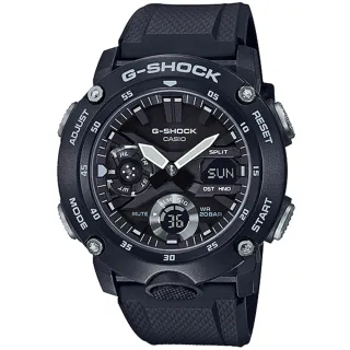【CASIO 卡西歐】G-SHOCK 碳纖維防護雙顯手錶(GA-2000S-1A/速)