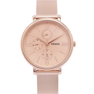 【FOSSIL】Jacqueline三眼視窗米蘭帶錶帶手錶-玫瑰金色面x玫瑰金色/38mm(ES5098)