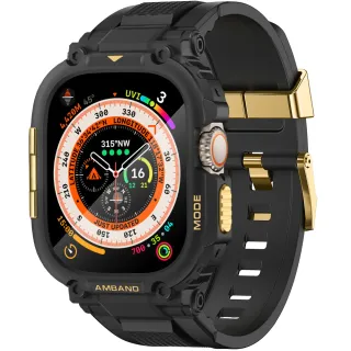 【Amband】AmBand Apple Watch 專用保護殼 ☆ M1 黑色TPU殼帶金鋼釦(49mm - Apple Watch ultra)