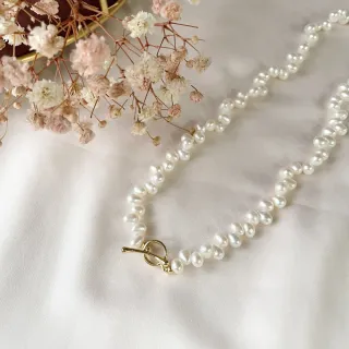 【Elegant 珍愛宣言】南法舞曲天然珍珠頸鍊項鍊(天然淡水米形珍珠 曲線OT釦 頸鍊 項鍊 禮物)