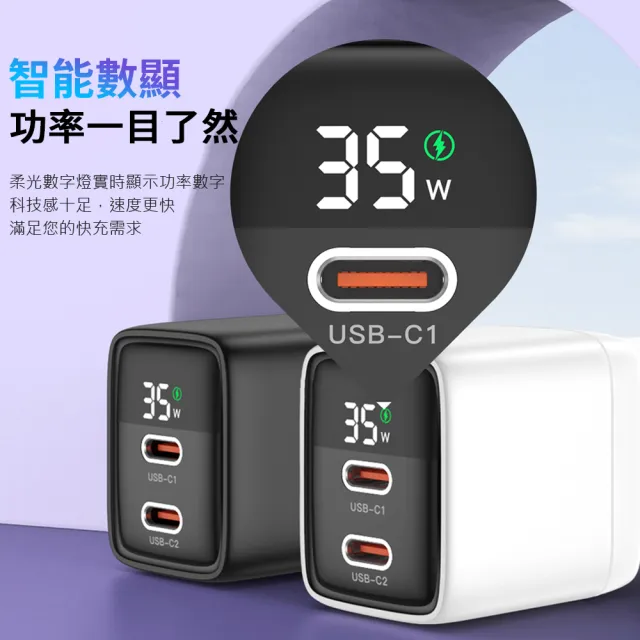 【TOTU】雙孔Type-C 35W GaN氮化鎵智能PD快充充電器 PD/QC3.0 充電頭 手機/平板豆腐頭