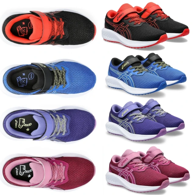 asics 亞瑟士 PRE EXCITE 10 PS 男女 中童鞋 運動鞋(1014A297-007-400-402-500 藍紫黑桃 黏帶式 童鞋)