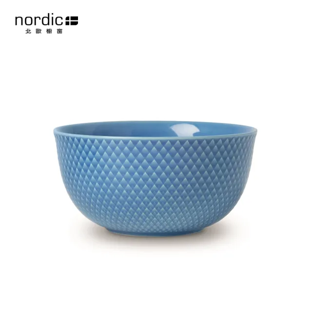 【北歐櫥窗】Lyngby Porcelain Rhombe 菱紋 服務碗(17.5cm、藍)
