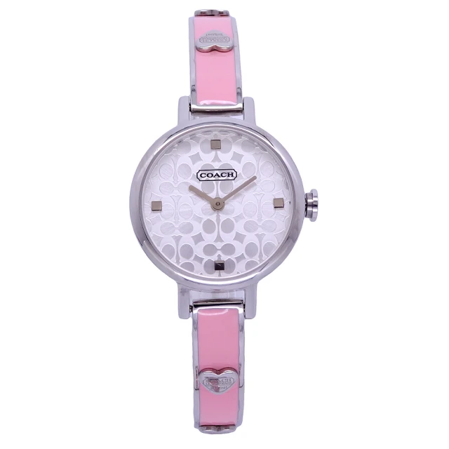 COACHCOACH COACH 美國頂尖精品經典logo愛心造型手環式腕錶-銀+粉-CA217140457
