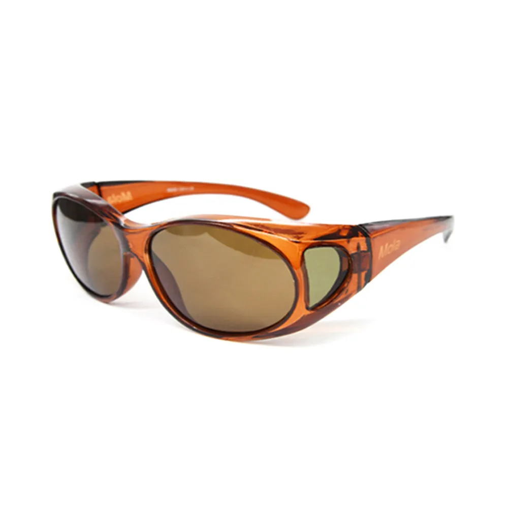 【MOLA 摩拉】近視包覆式偏光太陽眼鏡套鏡 茶框 茶色(UV400 小臉 3620Scb)