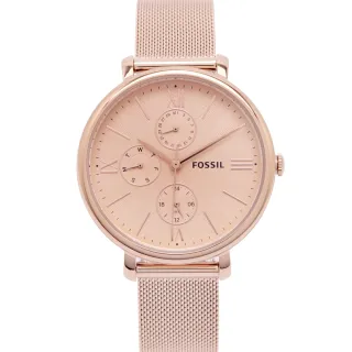 【FOSSIL】Jacqueline三眼計時米蘭帶錶帶手錶-玫瑰金色面x玫瑰金色/38mm(ES5098)