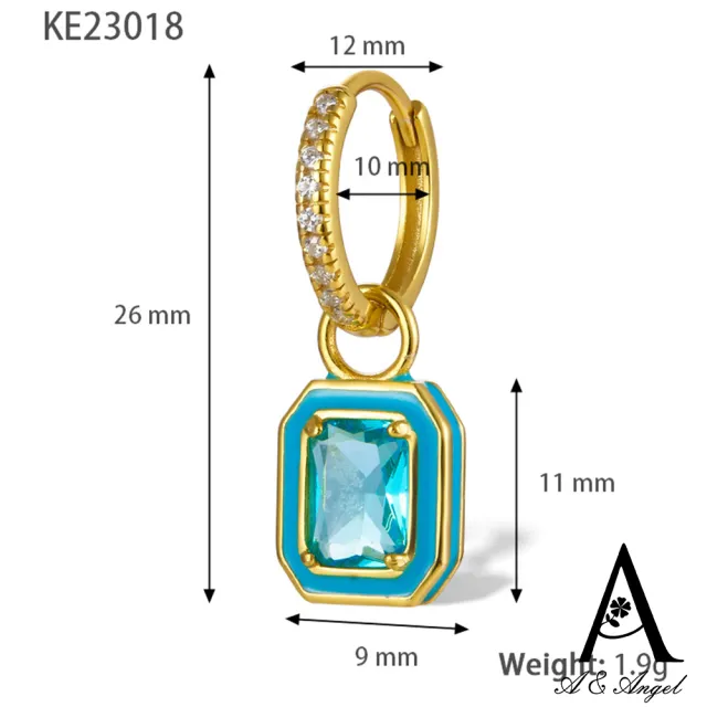 【ANGEL】彩色方晶清新簡約水鑽耳環(7款可選)