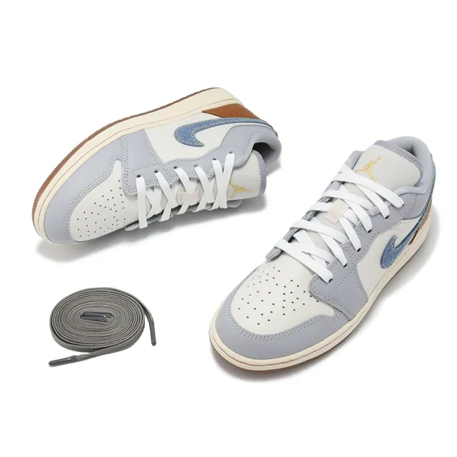 【NIKE 耐吉】休閒鞋 Air Jordan 1 Low SE GS 大童 女鞋 藍灰 棕 單寧 牛仔 AJ1(FZ5046-041)
