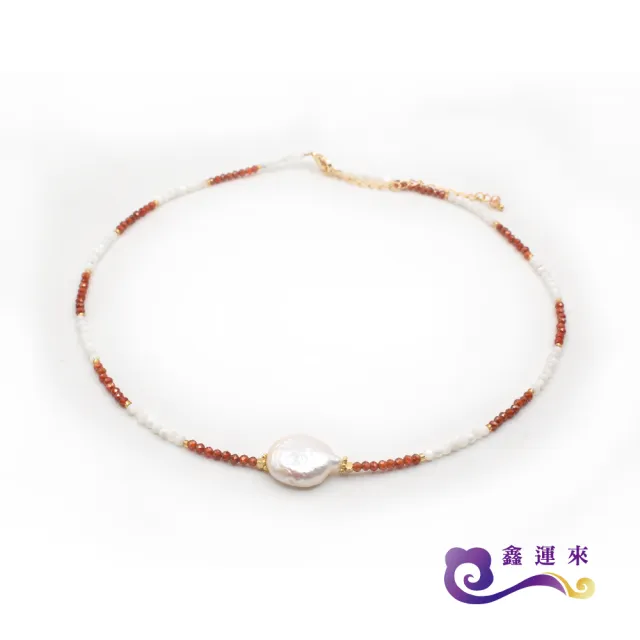 【鑫運來】◎紅瑪瑙貝殼變形珍珠項鍊(P19)