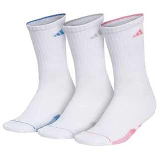 【adidas 愛迪達】2024女時尚美國進口厚襪白色中筒襪3入組-網