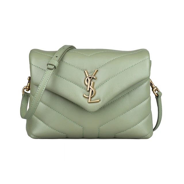 YSL YSL SAINT LAURENT LOULOU TOY Y字LOGO絎縫設計牛皮釦式斜背包(聖光綠)