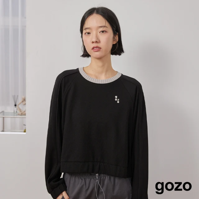 gozo gozo鳳梨紋剪接袖鬆緊造型上衣(兩色)