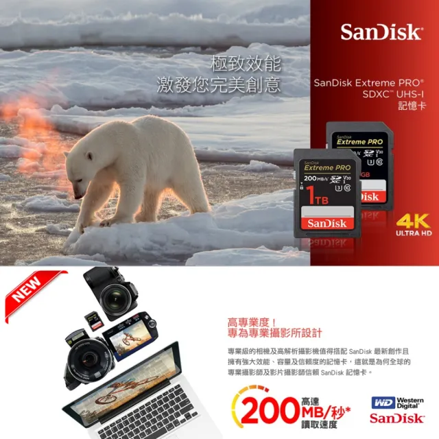 【SanDisk 晟碟】[全新版 再升級] 64GB Extreme PRO SDXC 4K V30 記憶卡 200MB/s(原廠有限 永久保固)