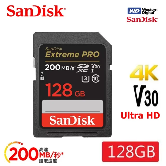 【SanDisk 晟碟】[全新版 再升級] 128GB Extreme PRO SDXC V30  記憶卡 200MB/s(原廠有限 永久保固)