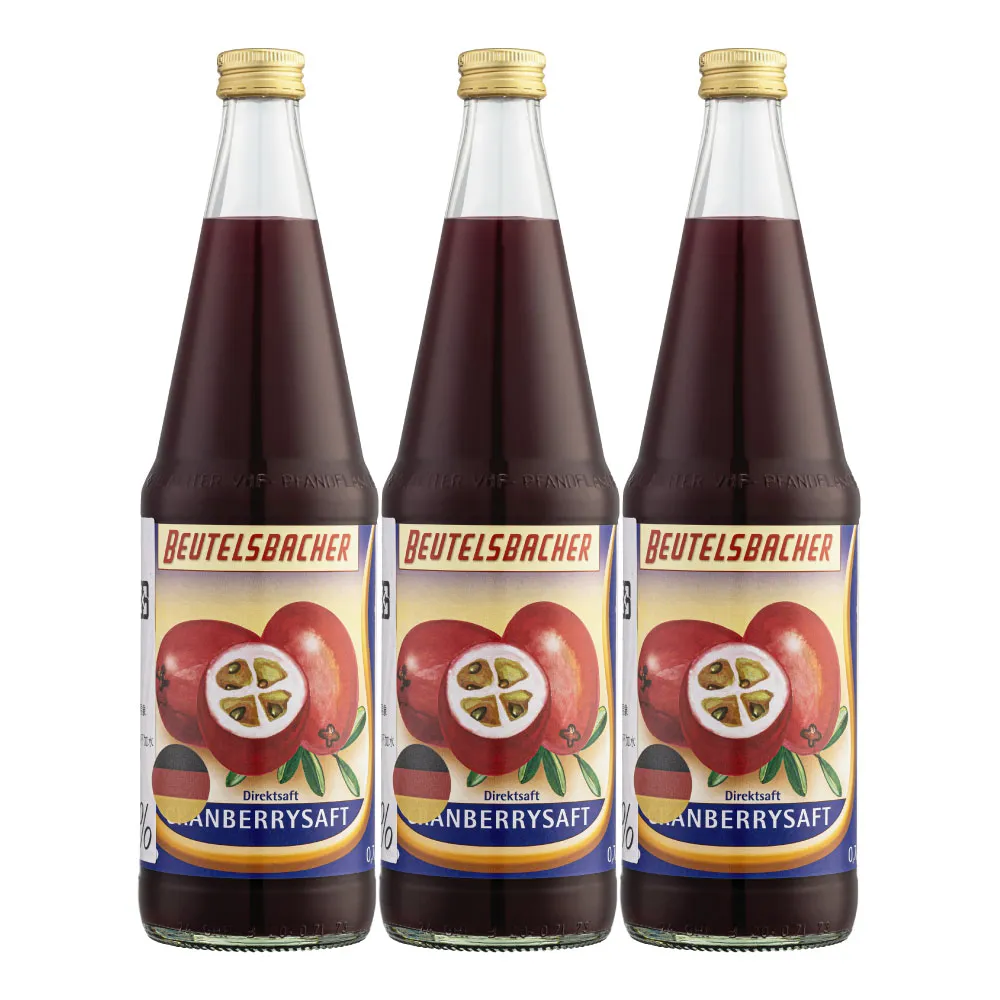 【Beutelsbacher】蔓越莓果汁 700ml*3瓶(德國原裝進口)