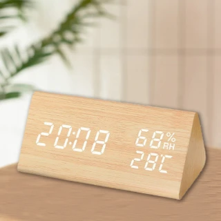 【Beroso 倍麗森】復古木紋智能聲控LED溫濕度計(時鐘 夜燈 寶寶房 辦公室 開學 雨天 潮濕 電子鐘)