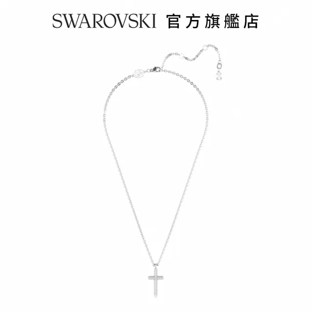【SWAROVSKI 官方直營】Insigne 鏈墜 圓形切割 十字架 白色 鍍白金色(十字架)