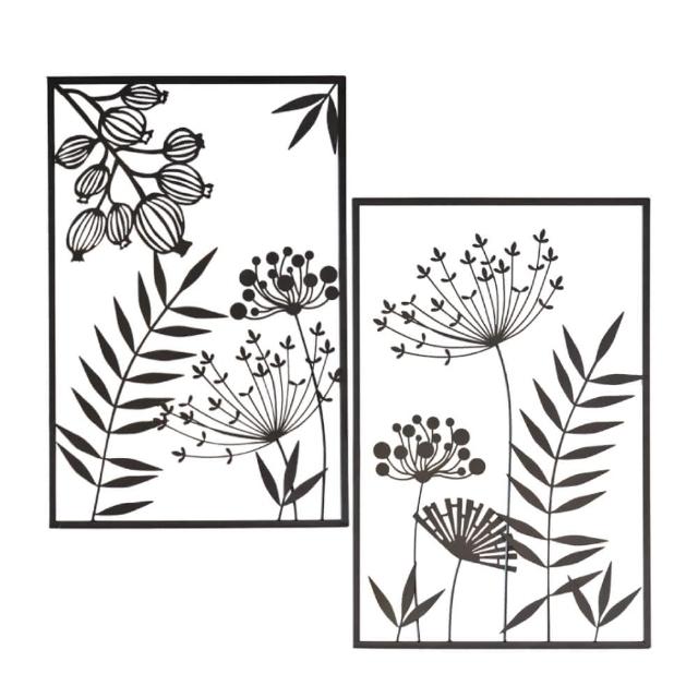 【YU Living 信歐傢居】工業風花草鐵藝掛牆裝飾 高23吋(黑色/A.B二款可選)