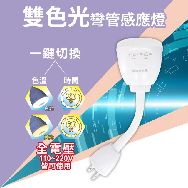 【明沛】4W LED 雙色光彎管感應燈(全電壓-一鍵切換 白/黃光-時間可切換-MP9409)