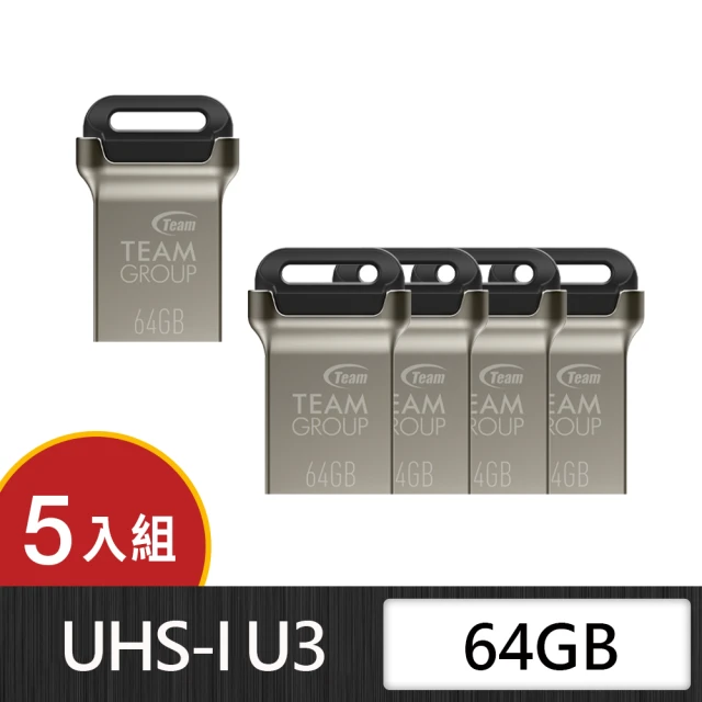 Team 十銓 C162 64GB 迷你金彩碟 USB 3.2 鋅合金的材質 隨身碟(防潑水+終身保固五入組)