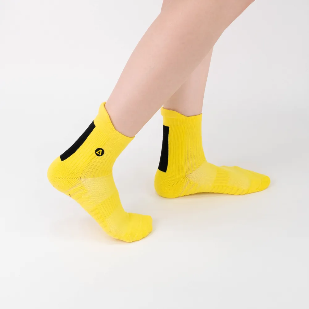 【WARX】二刀流運動中筒襪-螢光黃(除臭襪/機能運動襪/足弓防護)