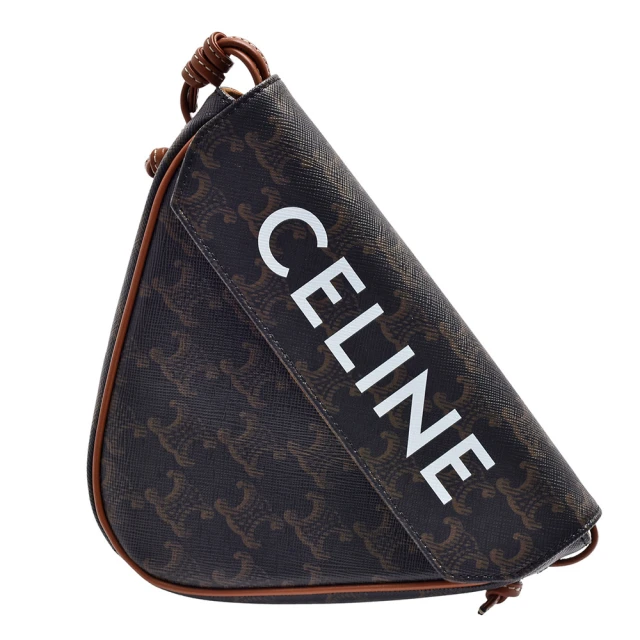 CELINE TRIANGLE系列TRIOMPHE帆布小牛皮飾邊釦式三角手拿/斜背包(黄褐色195902BZK.04LI)