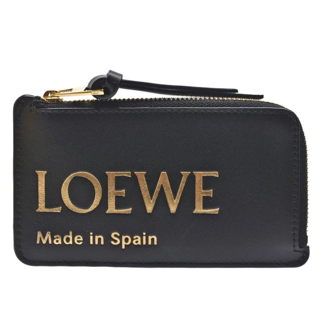 LOEWE 羅威LOEWE 羅威 經典品牌燙金LOGO小牛皮L型拉鍊零錢包(黑色CLE0Z40X01-1100)