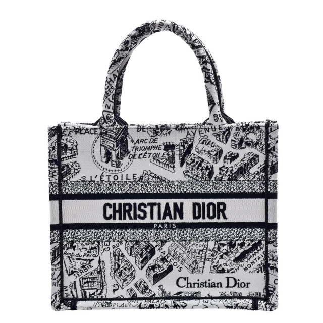 Dior 迪奧Dior 迪奧 經典BOOK TOTE系列Plan de Paris刺繡帆布手提托特包(小_黑白色M1265ZOMP_M041)