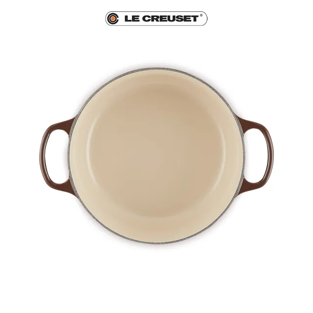 【Le Creuset】典藏琺瑯鑄鐵鍋圓鍋24cm(巧克力棕-鋼頭-內鍋白)