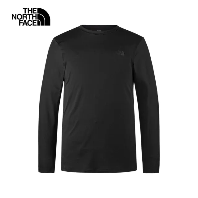 【The North Face 官方旗艦】北面男款黑色吸濕排汗防曬長袖上衣｜83TGJK3