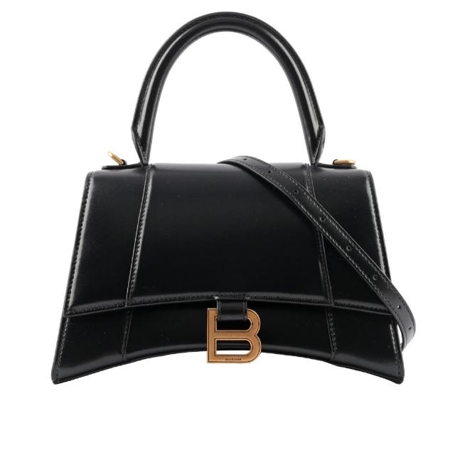 【Balenciaga 巴黎世家】Hourglass 金釦光滑牛皮二用沙漏包_小(黑色)