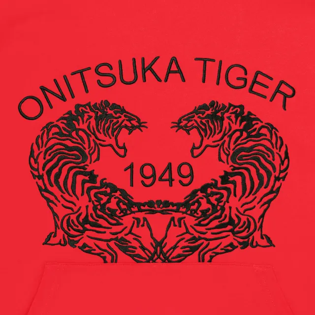 【Onitsuka Tiger】Onitsuka Tiger鬼塚虎-紅色雙虎刺繡連帽上衣(2183B185-600)