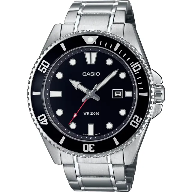 【CASIO 卡西歐】全金屬指針風格 槍魚 200米潛水錶 -黑水鬼(MDV-107D-1A1)