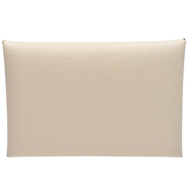 【Hermes 愛馬仕】經典calvi duo牛皮折疊暗釦名片/零錢包(白色H083035CK-WHI)