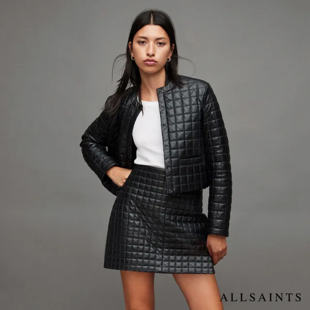 【ALLSAINTS】ILSA ARIES 格紋衍縫羊皮皮衣外套(舒適版型)