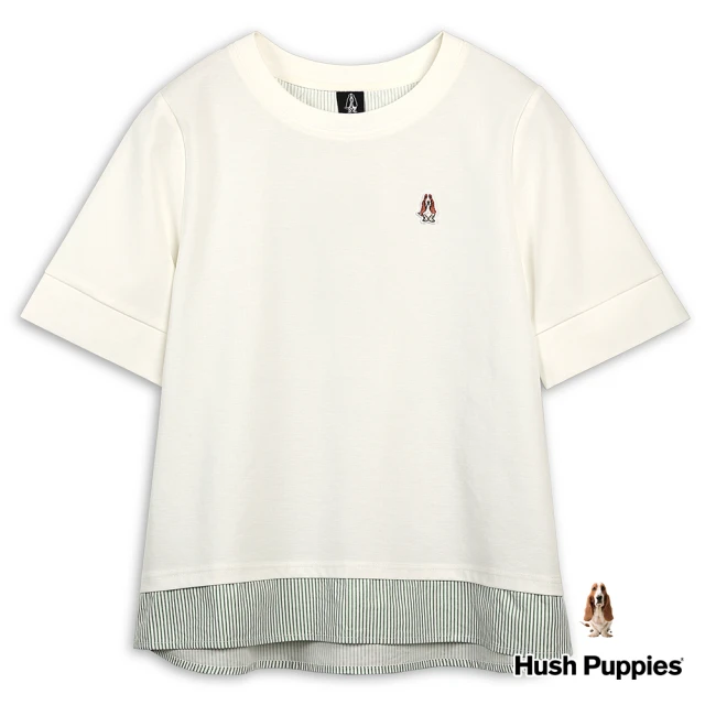 Hush Puppies 女裝 上衣 知性條紋拼接假兩件上衣(米白 / 43210106)