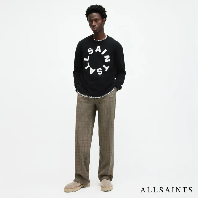 【ALLSAINTS】TIAGO 寬鬆仿舊羊毛LOGO不收邊針織上衣-黑 MK011KA(舒適版型)