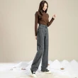 【D.studio】韓版內刷毛顯瘦高腰牛仔寬褲(牛仔褲褲子長褲女裝高腰褲拖地褲直筒褲黑褲發熱褲 保暖褲 P97)