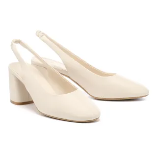 【HELENE_SPARK】極簡Classic H全真皮後繫帶高跟鞋(米)