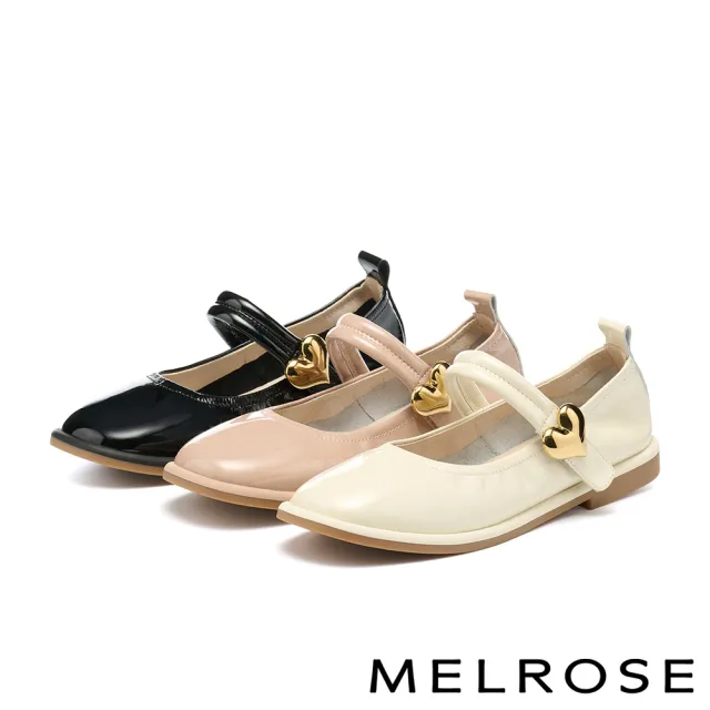 【MELROSE】美樂斯 俏皮愛心牛漆皮瑪莉珍方頭低跟鞋(粉)