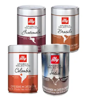【illy】義大利經典風味咖啡豆 任選1罐(250g/罐;巴西/哥倫比亞/瓜地馬拉/印度風味)