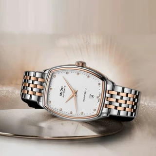 【MIDO 美度】Baroncelli Tonneau永恆酒桶型腕錶 真鑽雙色鋼帶款-加上鍊機＆多豪禮 M6(M041.307.22.016.00)