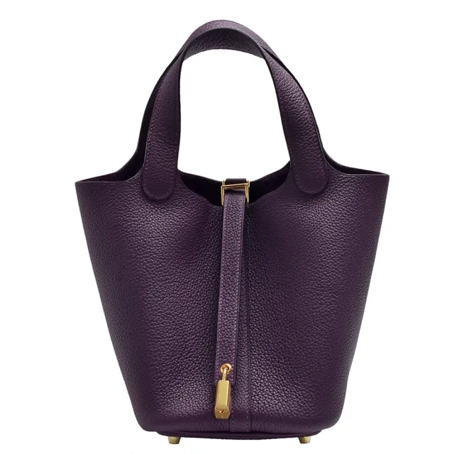 【Hermes 愛馬仕】經典Picotin Lock TAGO公牛皮手提鎖頭包(18cm深紫色H073597CC-PURPLE)