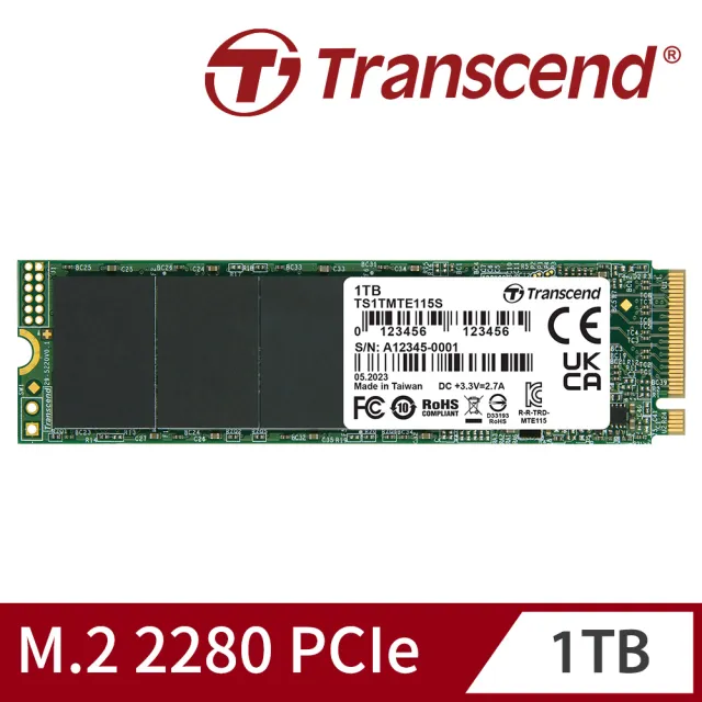 【Transcend 創見】MTE115S 1TB M.2 2280 PCIe Gen3x4 SSD固態硬碟(TS1TMTE115S 新舊包裝隨機出貨)