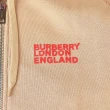 【BURBERRY 巴寶莉】BURBERRY字母標籤LOGO紅字設計純棉拉鍊抽繩連帽長袖外套(米白x石榴紅)