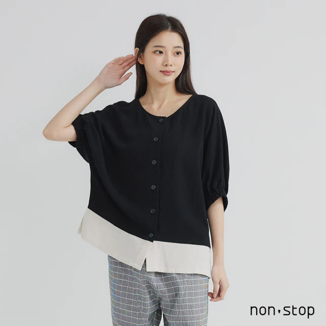 non-stop 簡約配色剪接連袖襯衫-2色