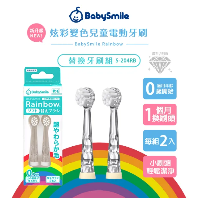 【日本BabySmile】兒童電動牙刷頭替換組 2只/組 x8+充電款S-205兒童電動牙刷 粉x1(活動組合優惠賣場)