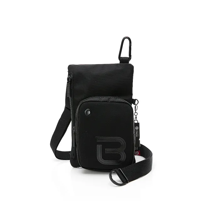 【BESIDE-U】斜背包 直立式手機包 防盜錄側背包 潛水布休閒包-黑色(RFID防盜錄、高強度防潑水)